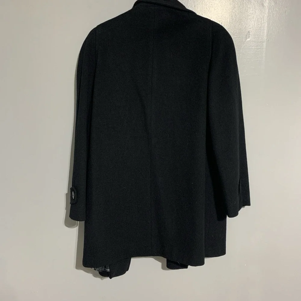 Vintage Alorna Lined Wool Double Breasted‎ Trench Pea Coat Womens L Black USA